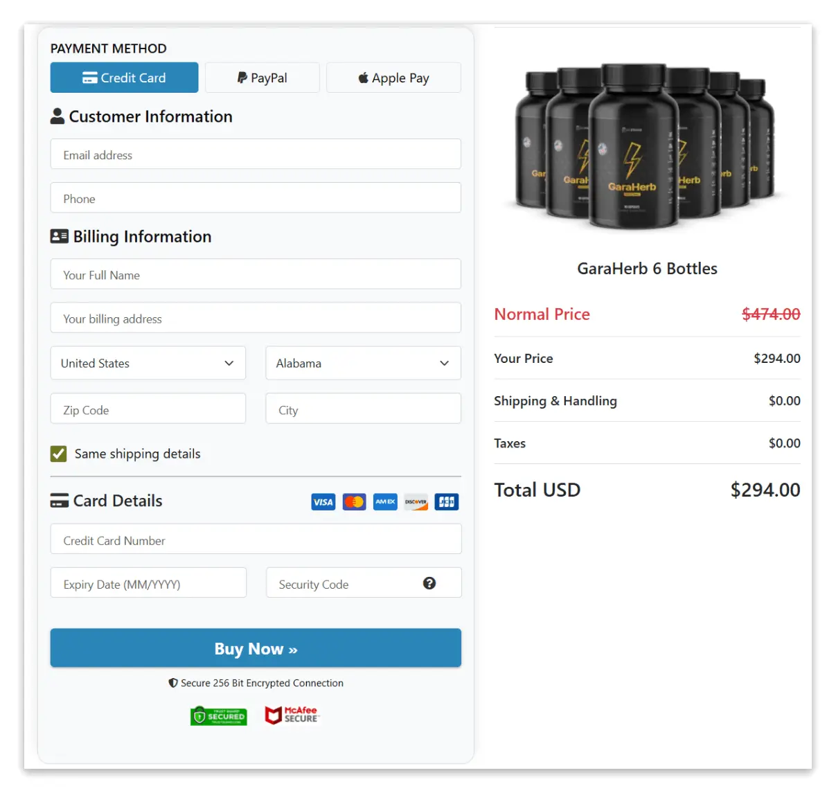 GaraHerb Secure Checkout Page